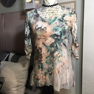 Style&Co sheer ruffle hem sparkly floral print top